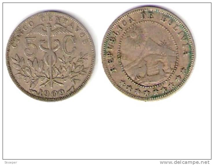 Bolivia 5 Centavos 1909 Km 173.3  * - Bolivie