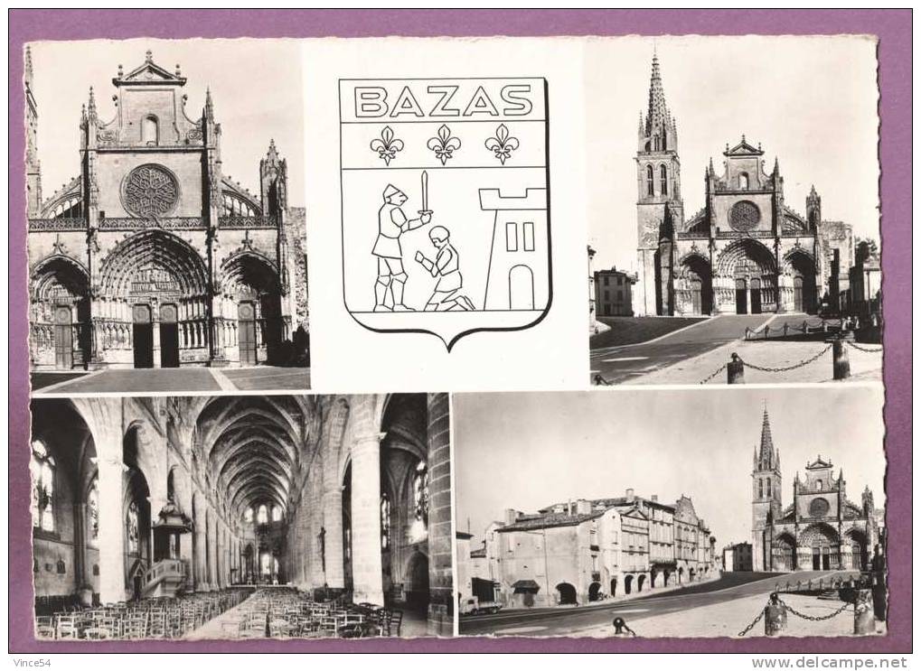 BAZAS - La Cathédrale XIIIe S. Multivues Et Blason. Ed. Théojac N° 36-13 Photo Véritable Non Circulé 2 Scans - Bazas
