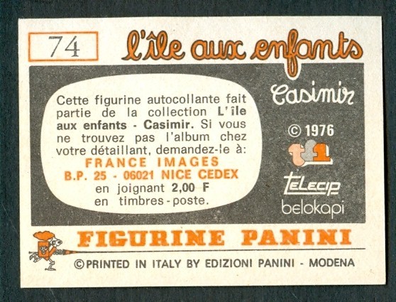 Vignette Album Panini "L'ILE AUX ENFANTS, CASIMIR" N° 74 (1976), Télévision TF1... - Other & Unclassified