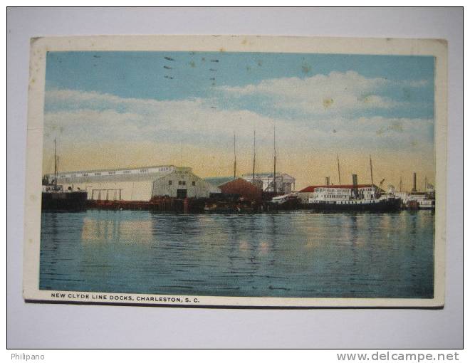 Charleston Sc   New Clyde Line Docks   1923 Cancel - Charleston