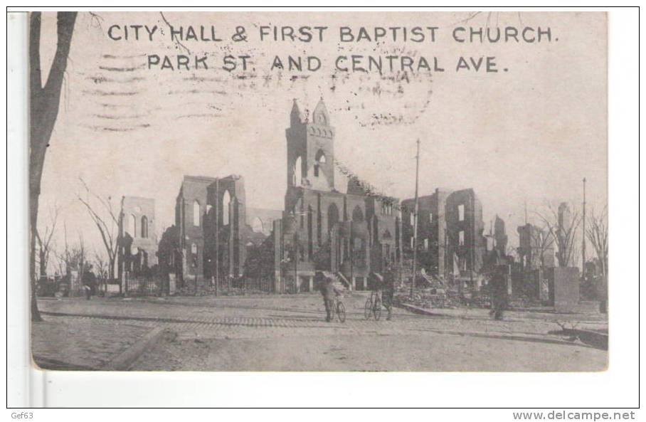 City Hall & First Baptist Church. Park St. And Central Ave. Chelsea, Mass. - Catastrofi