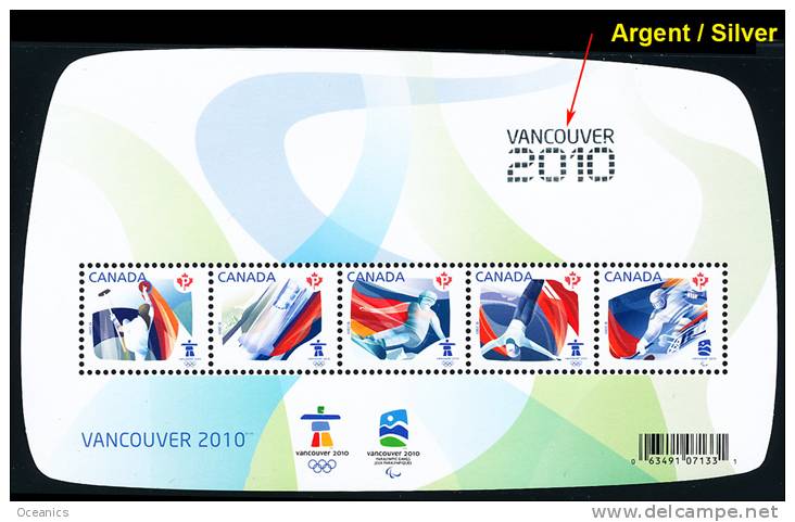 Canada (Scott No.2299f - 2010 Winter Olympics / SILVER) (**) SPECIAL EDITION - NOTE - Hiver 2010: Vancouver