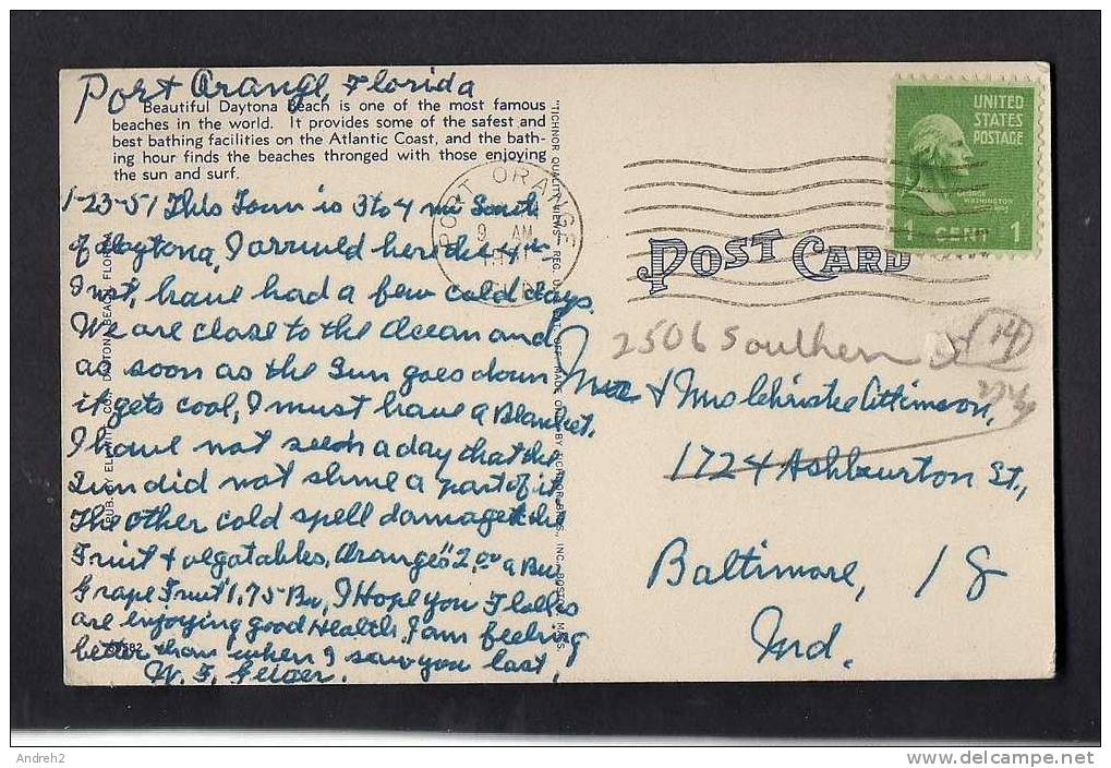 DAYTONA - PIER CASINO AND OCEAN FRONT DAYTONA BEACH FLORIDA - POSTMARK 1951 PORT ORANGE FLORIDA WITH A ONE CENT STAMP - Daytona