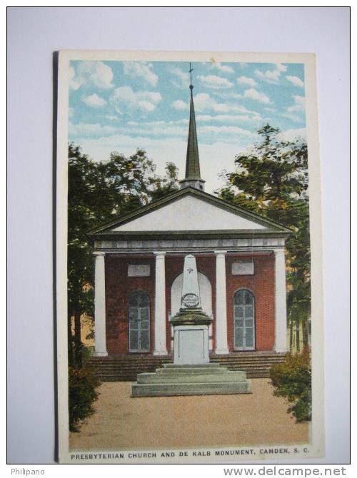 Camden Sc    Presbyterian Church & De Kalb Monument  Vintage WB - Camden