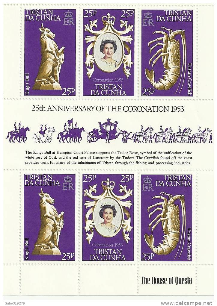 TRISTAN DE CUNHA - 1978 -  25TH ANNIVERSARY CORONATION  OF ELISABETH II SOUVENIR SHEET OF 6  OF 25 PENNIES - Tristan Da Cunha