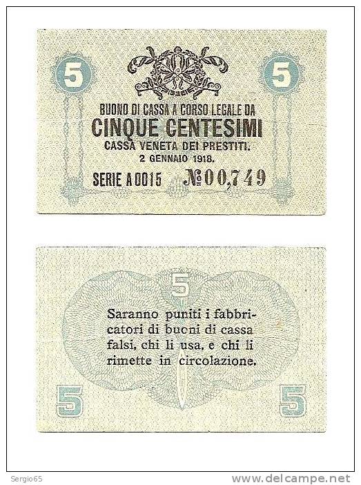Cassa Veneta - 1918th - 5 Centesimi - Andere & Zonder Classificatie