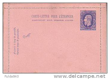 Belgique: Carte Lettre Pour L´étranger A Bord Perforé. 25c Bleu Outremer Sur Rose 1875 - Landpost (Ruralpost)