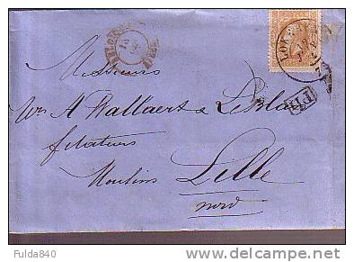 Lettre Enveloppe: De LOKEREN (négossiant  En Lin) Vers La Filature Wallaert & Leblan à LILLE. 1874. - Rural Post