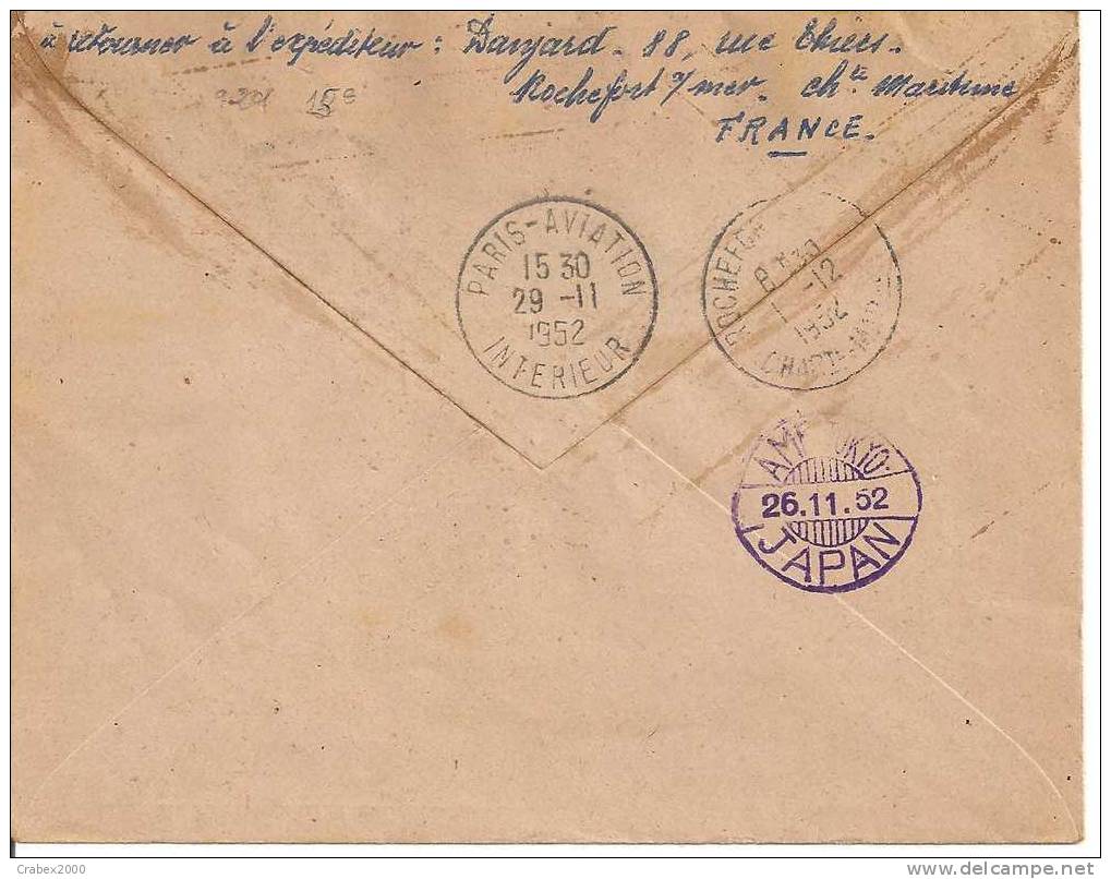 N°y&t  929X4   Lettre PARIS  Vers TOKYO       Le 13 NOVEMBRE  1952 - Storia Postale