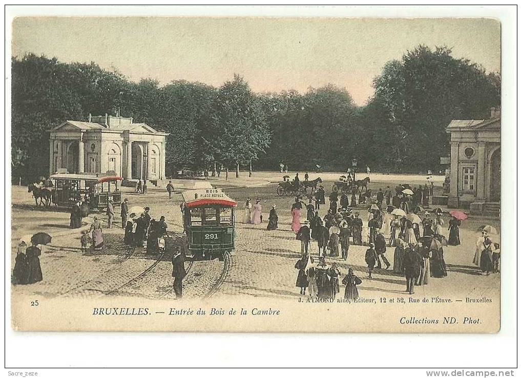 BELGIQUE-BRUXELLES-neuve- Entrée  Du Bois De La Cambre-très Animée-trams à Cheval- Colorisée - Forêts, Parcs, Jardins
