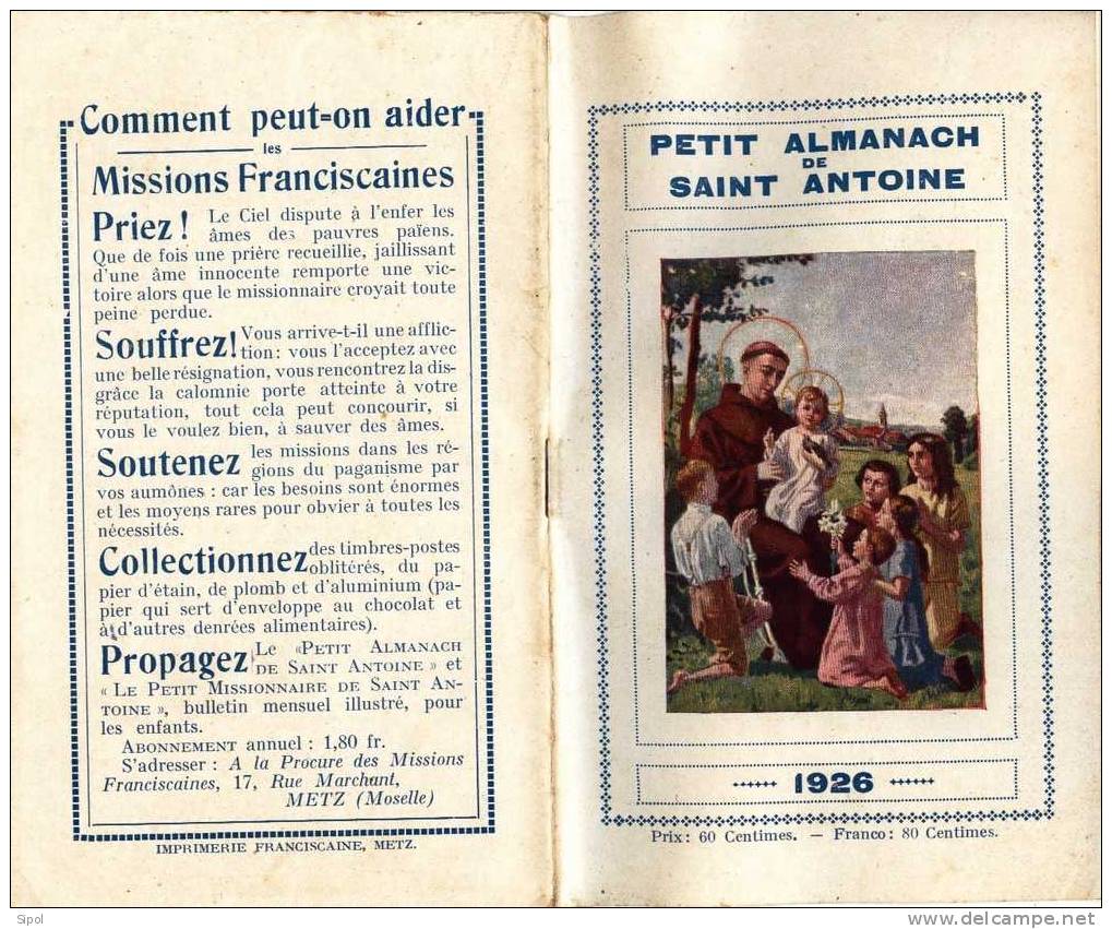 Petit Almanach De Saint Antoine  1926 - Comme Neuf - 48 Pages  11 X 18 Cm - Tamaño Pequeño : 1921-40