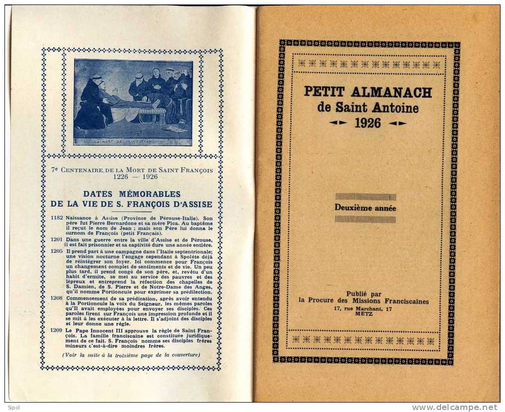 Petit Almanach De Saint Antoine  1926 - Comme Neuf - 48 Pages  11 X 18 Cm - Tamaño Pequeño : 1921-40