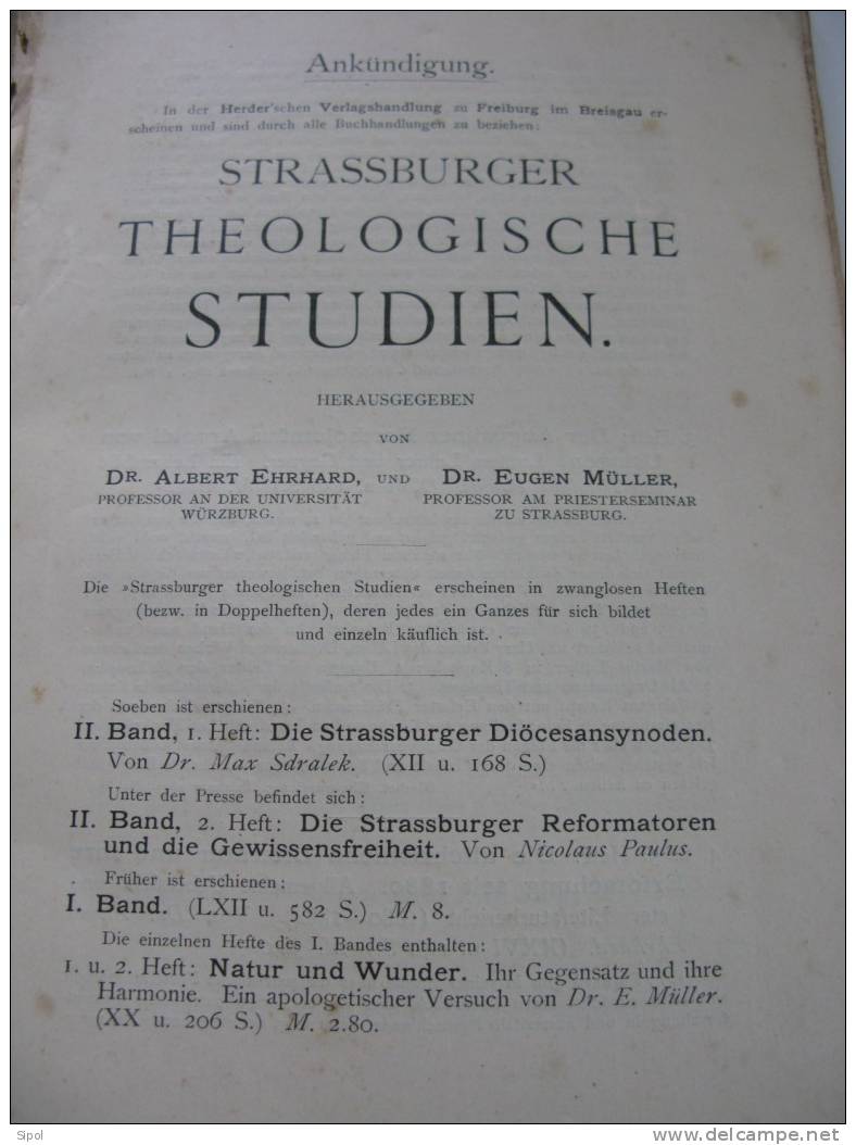 Strassburger Diöcesansynoden Von Dr Max Sdralek -Synode Diocésain  Stg Argentur  Von B.Herder 1894 -168 Pages - Cristianismo