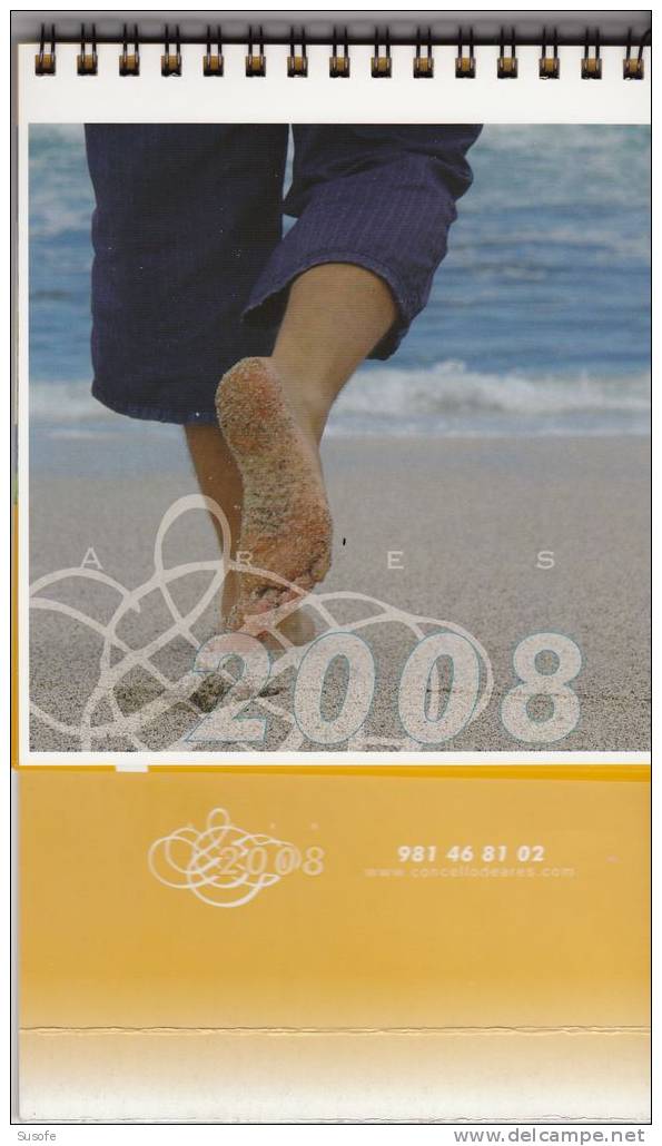 CALENDARIO SOBREMESA ARES 2008 En Gallego, Con Imágenes De Redes, Xunqueira, Costa, Praia, Chanteiro, Avarenta, Etc. - Tamaño Grande : 2001-...