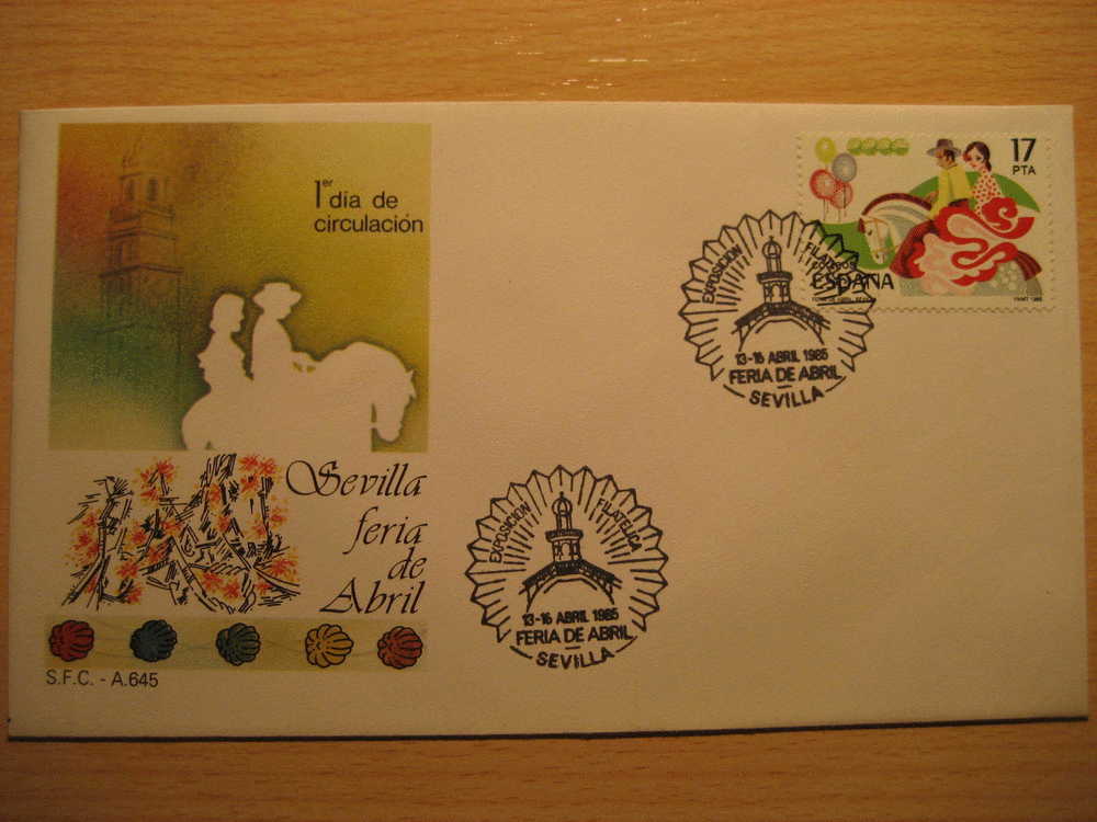 SEVILLA 1985 Exp Fil Feria De Abril Caballo Horse Musica Music Flamenco SPD FDC Matasellos Especial Sobre Cover Lettre - Briefe U. Dokumente