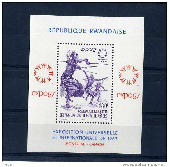 - RWANDA . BLOC DE 1967 . EXPO 67 DE MONTREAL - Unused Stamps