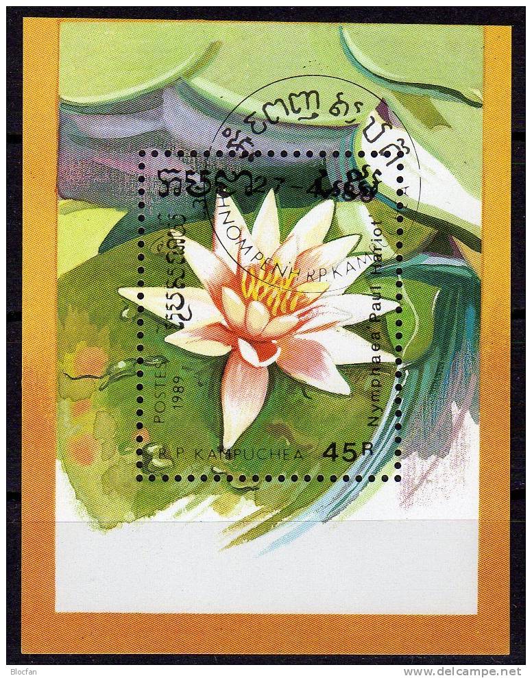 Abart See-Rosen Kambodscha 1039, Block 166 Plus 166I Verschnitt O 8€ Blumen Nymphaea - Cambodge