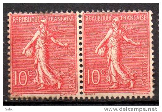 France ; 1903/24 ; Mth; N°Y:129c(rose Foncé) ;neuf*sans Charnière ;gomme Mate  ;bloc De 2; Cote** : 80.00e. - 1903-60 Sower - Ligned