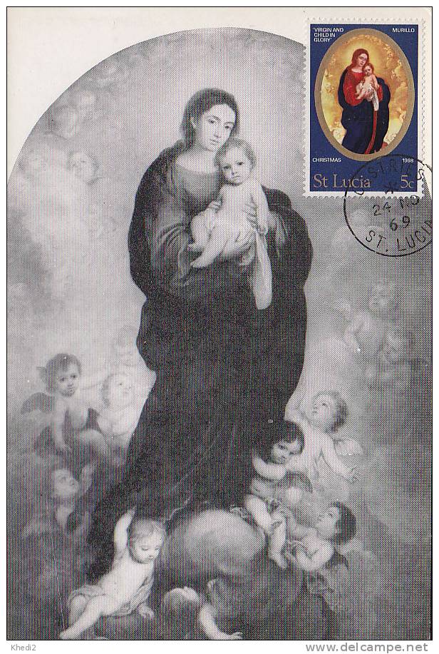 Rare Carte Maximum CM STE-LUCIE Peinture - MURILLO / Madonna & Child - Painting Maxi Card - Kunst Maxikarte MK - Religie