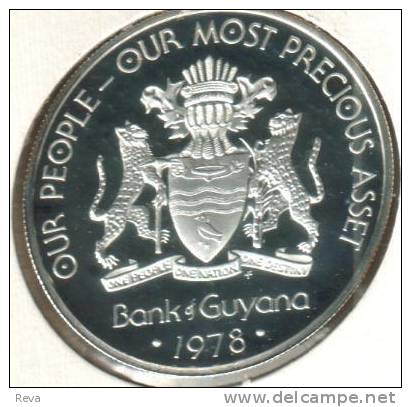 GUYANA  $5 MAN FRONT EMBLEM BACK 1978  AG SILVER FDC PROOF KM43a READ DESCRIPTION CAREFULLY !!! - Other - America