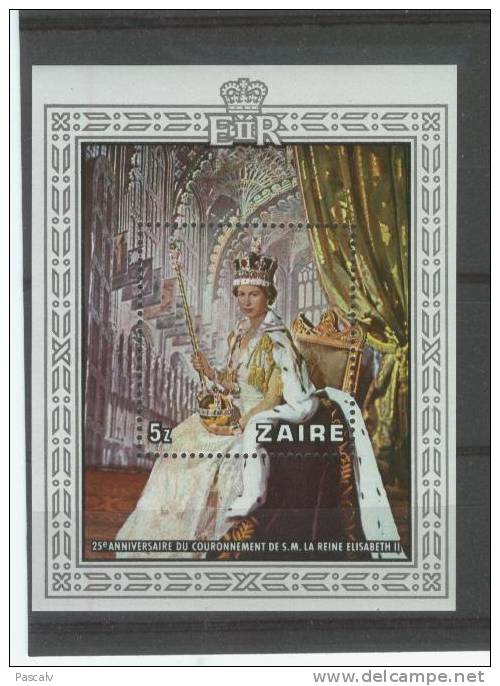 ZAIRE Bloc 28 Neuf ** MNH Reine Elisabeth II Cote 12 Euro - Neufs