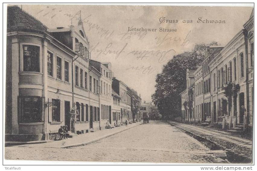 Schwaan Letschower Straße Belebt 11.7.1910 Gelaufen - Bützow