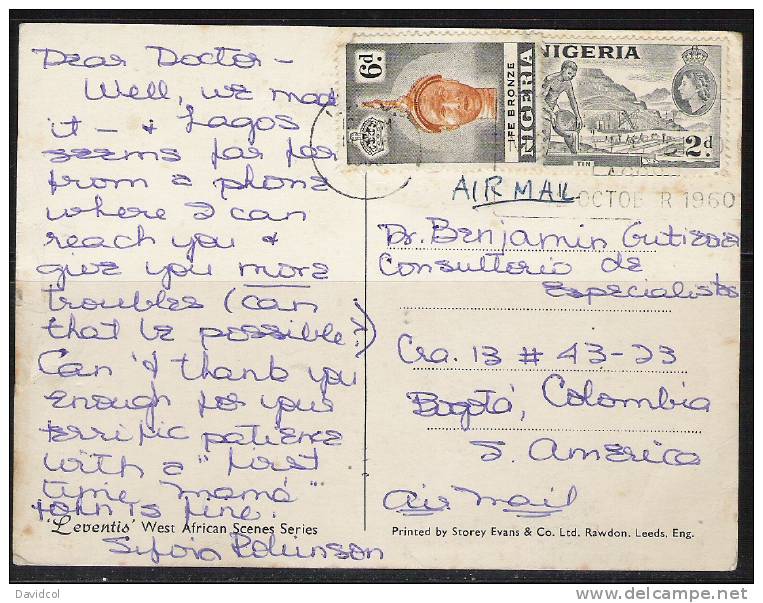 S804.-.NIGERIA -1960 .-. CIRCULATED POST CARD TO BOGOTA-COLOMBIA - Nigeria (...-1960)
