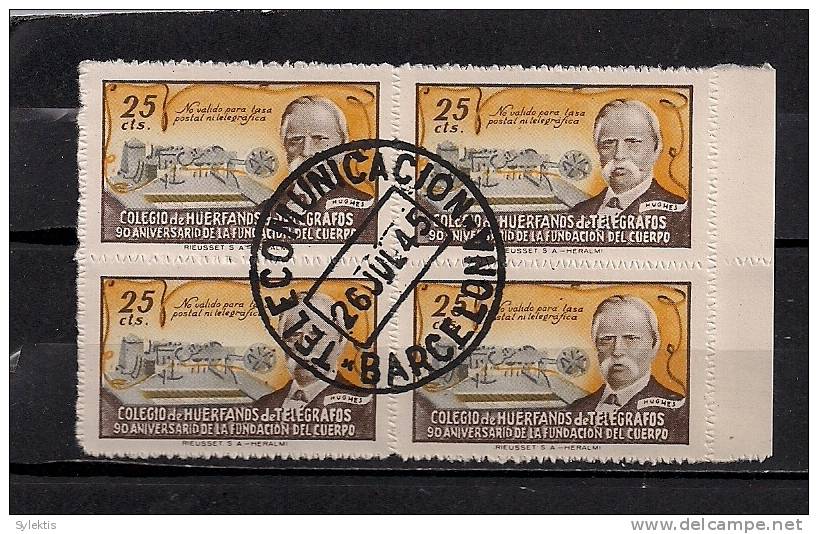 SPAIN 1945 HUERFANOS DE TELEGRAFOS BARCELONA BL4 #1 - Telegramas