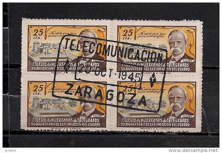 SPAIN 1945 HUERFANOS DE TELEGRAFOS ZARAGOZA BL4 #1 - Telegramas