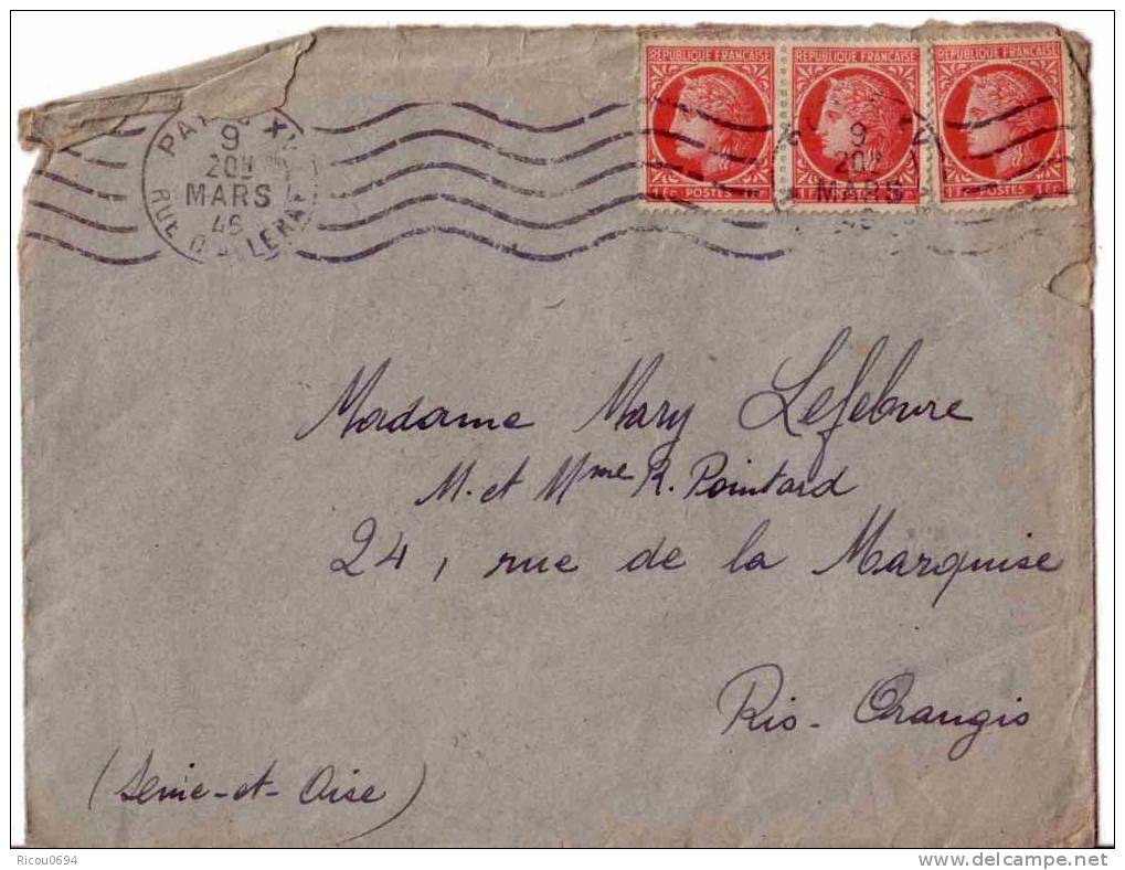 39- Lettre 1946 Paris 11 à Ris - Lettres & Documents
