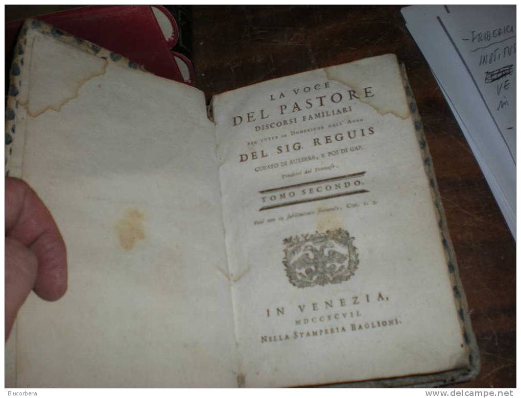 REGUIS: LA VOCE DEL PASTORE IN 8^ LEG.CART.VENEZIA BAGLIONI 1797 TOMO I E II PAG.276+240 - Livres Anciens