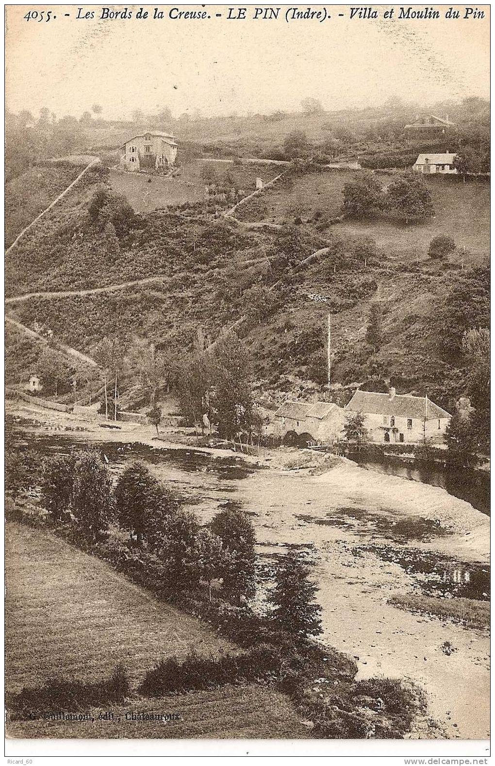 Cpa Le Pin, Les Bords De La Creuse, Villa Et Moulin Du Pin - Dun-sur-Auron