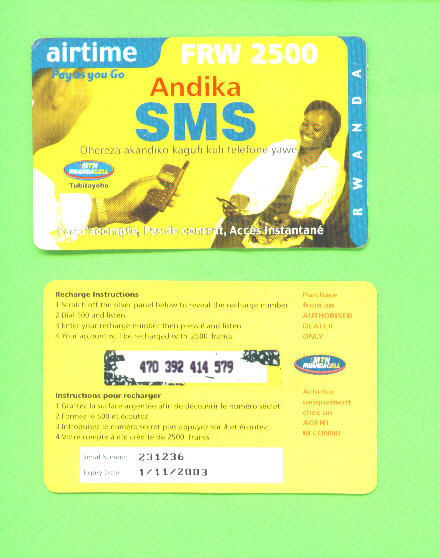 RWANDA - Remote Phonecard As Scan - Ruanda