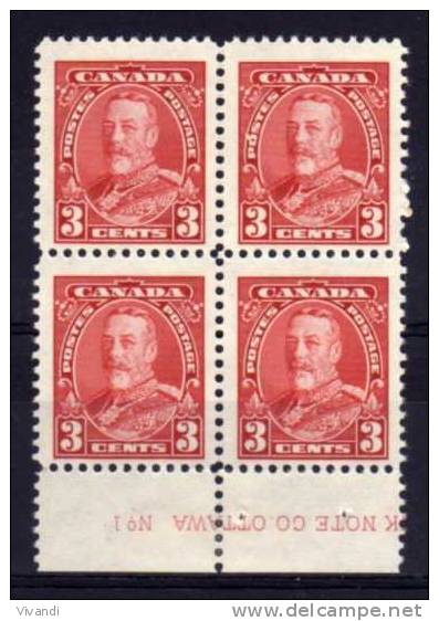 Canada - 1935 - 3 Cents Definitive (Block Of 4) - MH - Unused Stamps