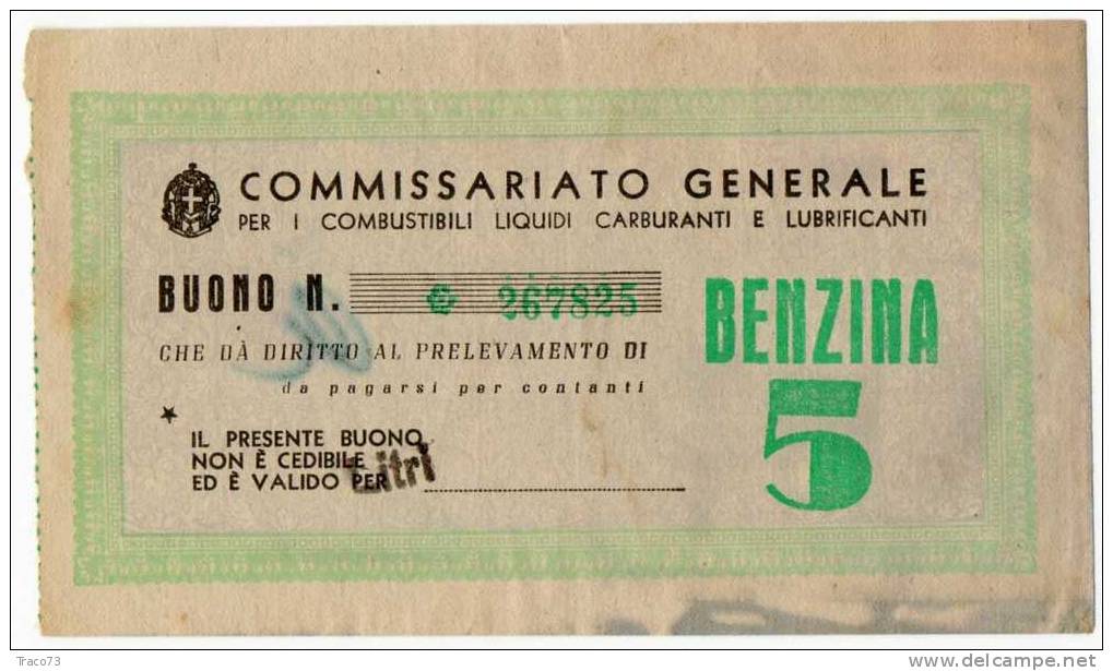 BUONO CARBURANTE DA Litri 5 / Fascista  - Catania  - Giugno 1943 - Altri & Non Classificati