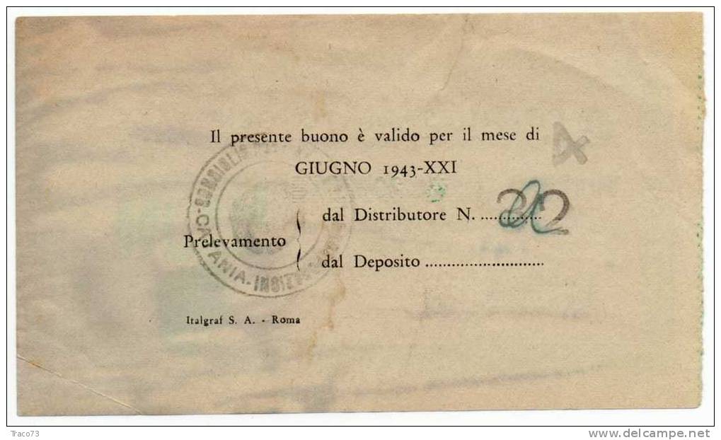 BUONO CARBURANTE DA Litri 5 / Fascista  - Catania  - Giugno 1943 - Sonstige & Ohne Zuordnung