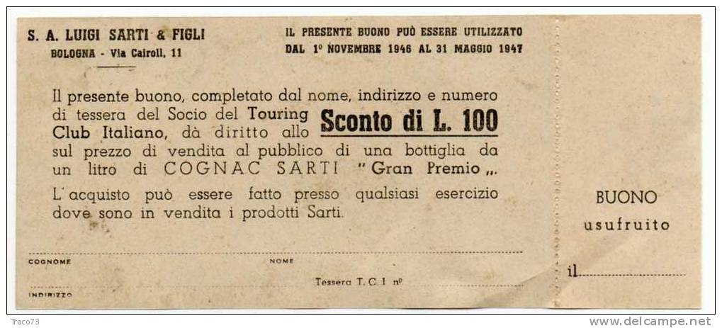 BUONO  SARTI COGNACI   /  Bologna   - 1946 - Otros & Sin Clasificación