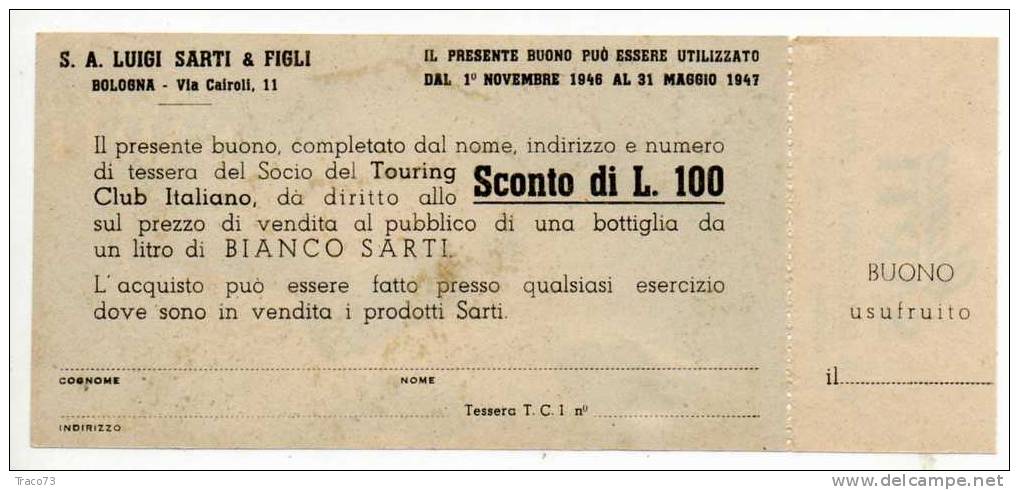 BUONO  Bianco SARTI    /  Bologna   - 1946 - Autres & Non Classés