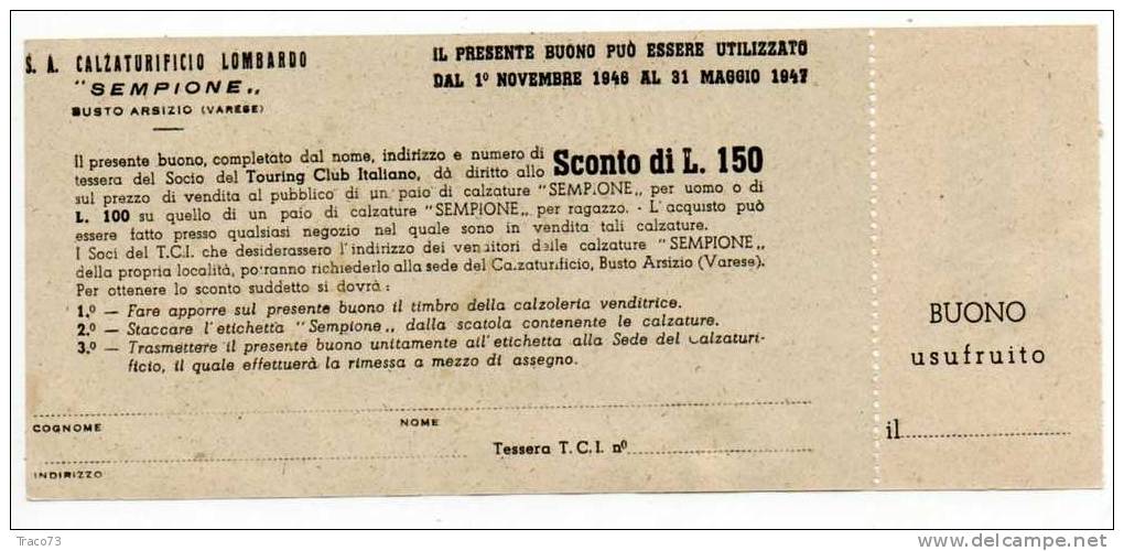 BUONO  Del Calziturificio Lombardo    /  Busto Arsizio   - 1946 - Other & Unclassified