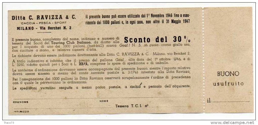 BUONO  Ditta C. RAVAZZI    /  Milano  - 1946 - Autres & Non Classés