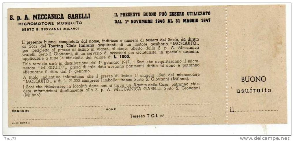 BUONO   Moscquito -   S.p.A.  Meccanica GARELLI    /  Sesto S. Giovanni  - 1946 - Altri & Non Classificati