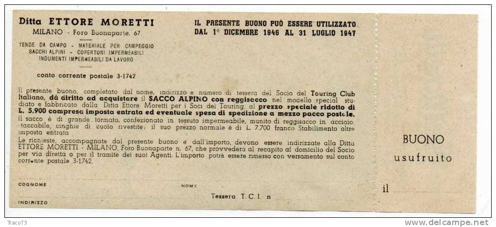 BUONO   Della Ditta Ettore  MORETTI     /  Milano  - 1946 - Otros & Sin Clasificación
