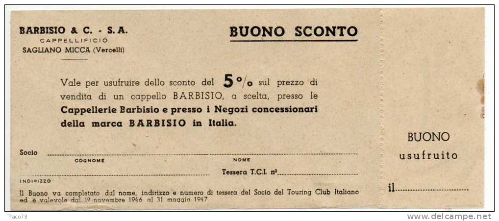 BUONO  BARBISIO & C.   /    Sagliano Micca   - 1946 - Altri & Non Classificati