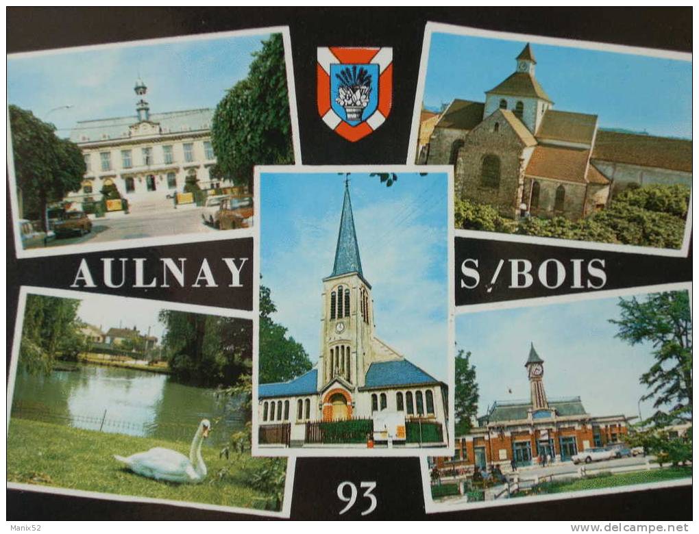 93 - AULNAY-sous-BOIS - La Mairie, Les Eglises St-Joseph Et St-Sulpice... Multivues Avec Blason - Aulnay Sous Bois
