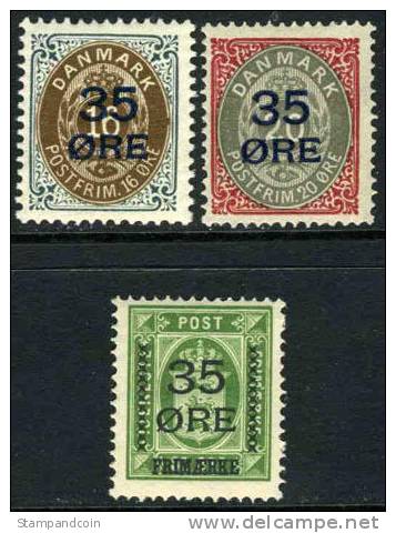 Denmark #79-81 Mint Hinged Surcharge Set From 1912 - Nuovi