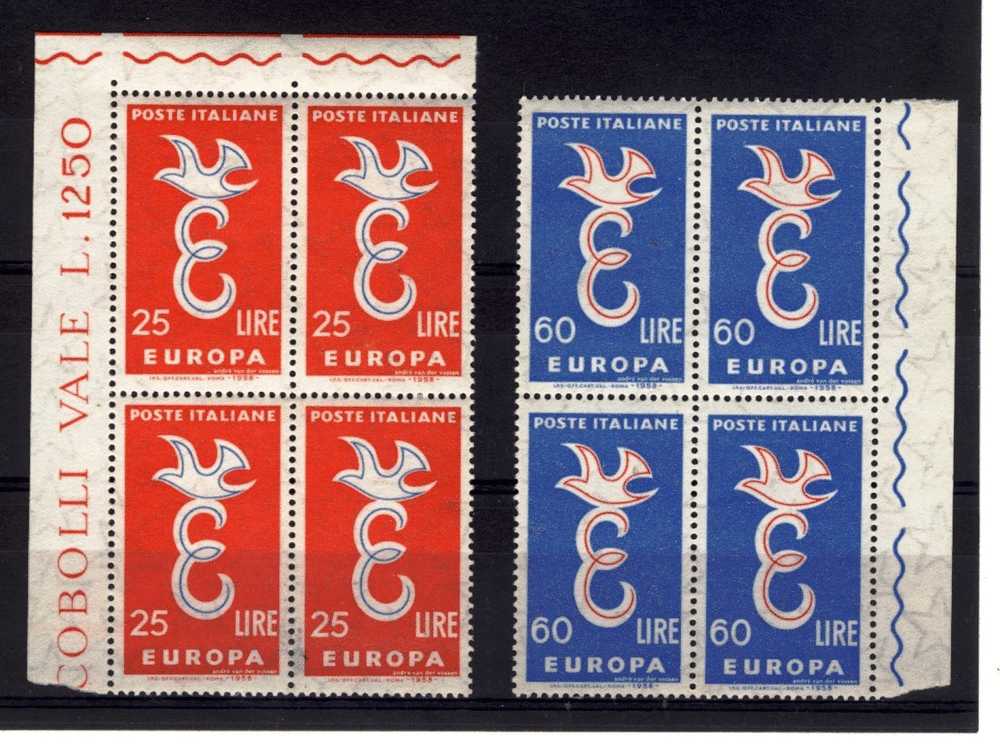 TE112) EUROPA CEPT- ITALIA 1958 - Serie Cpl 2 Val. QUARTINA MNH** - 1958