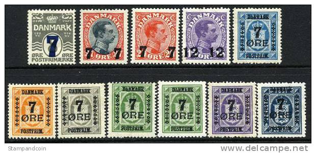 Denmark #181-91 Mint Hinged Surcharge Set From 1926-27 - Nuevos