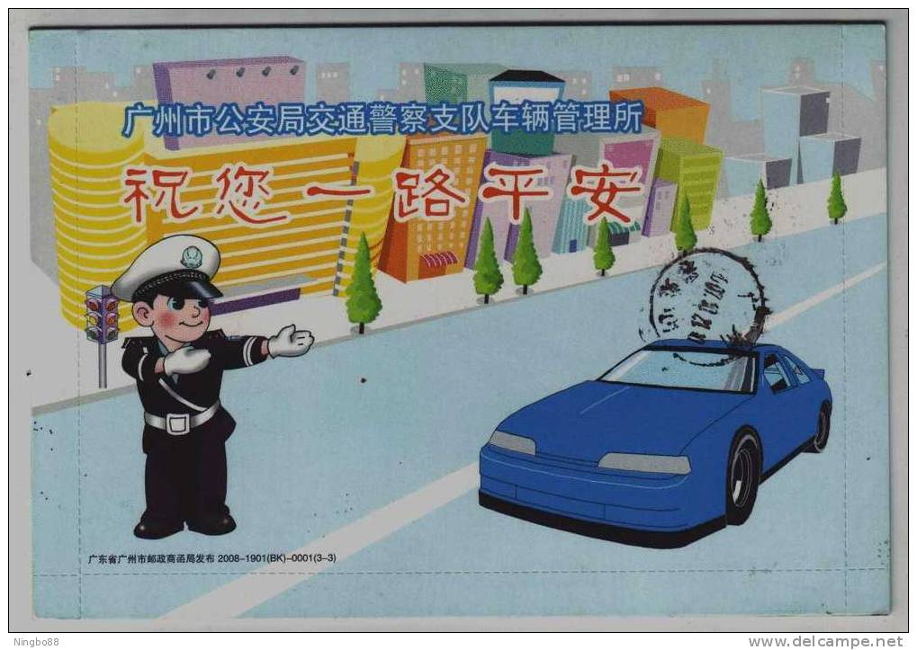 Policeman Traffic Control,CN 08 Guangzhou Traffic Police Motor Vehicle Management Division Pre-stamped Letter Card - Police - Gendarmerie