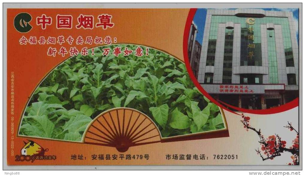 Tobacco Field Tobacco Leaf Planting,China 2009 Anfu Tobacco Monopoly Bureau Postal Stationery Card,specimen Overprint - Tobacco