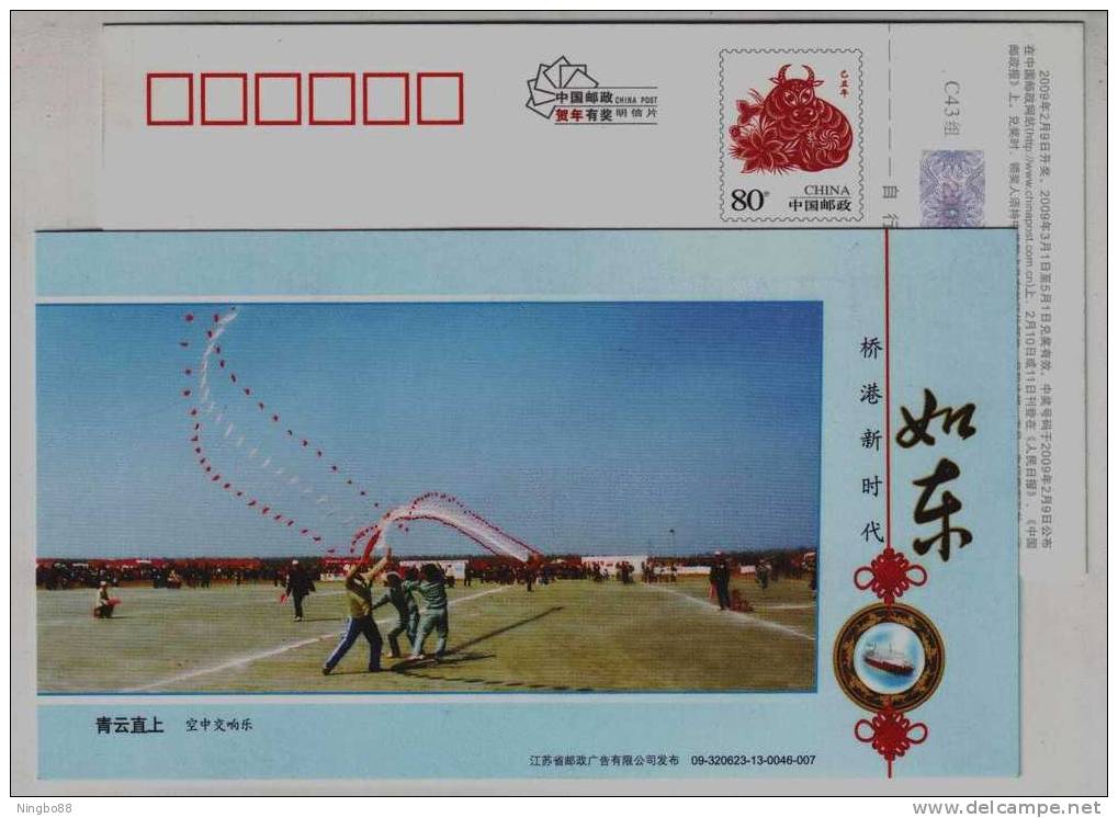 Kite Playing,Symphony In Sky,China 2009 Rudong Tourism Landscape Advertising Pre-stamped Card - Zonder Classificatie